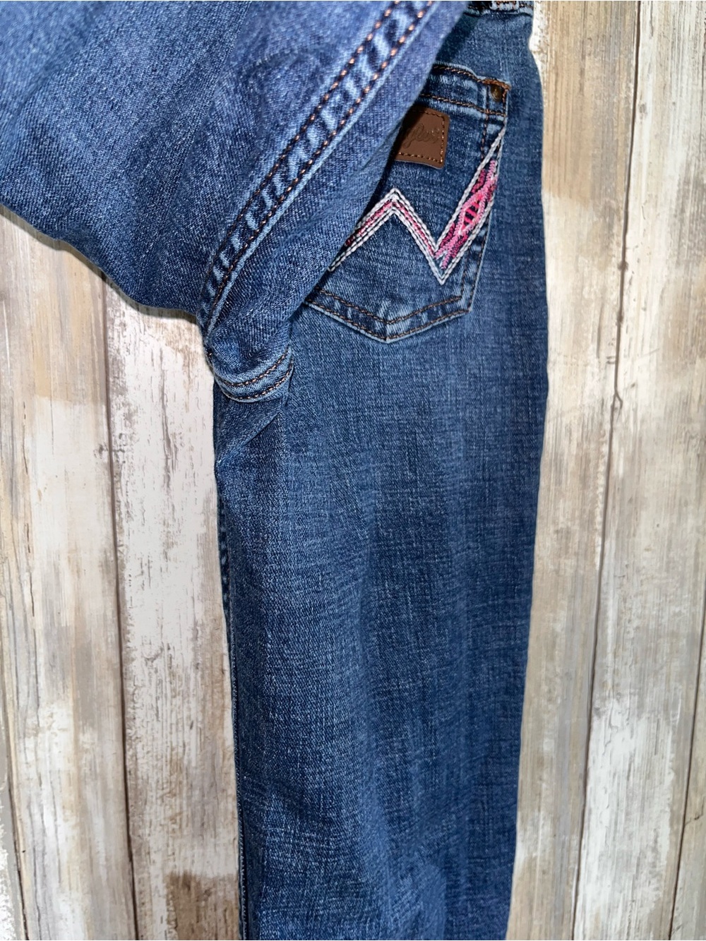 Wrangler Girls Bootcut Jeans Pink Embroidered Pocket Stretch Size 10 - Picture 6 of 8
